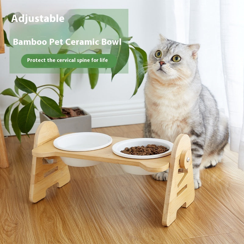 Oblique Mouth Cervical Protection Pet Drinking Bowl