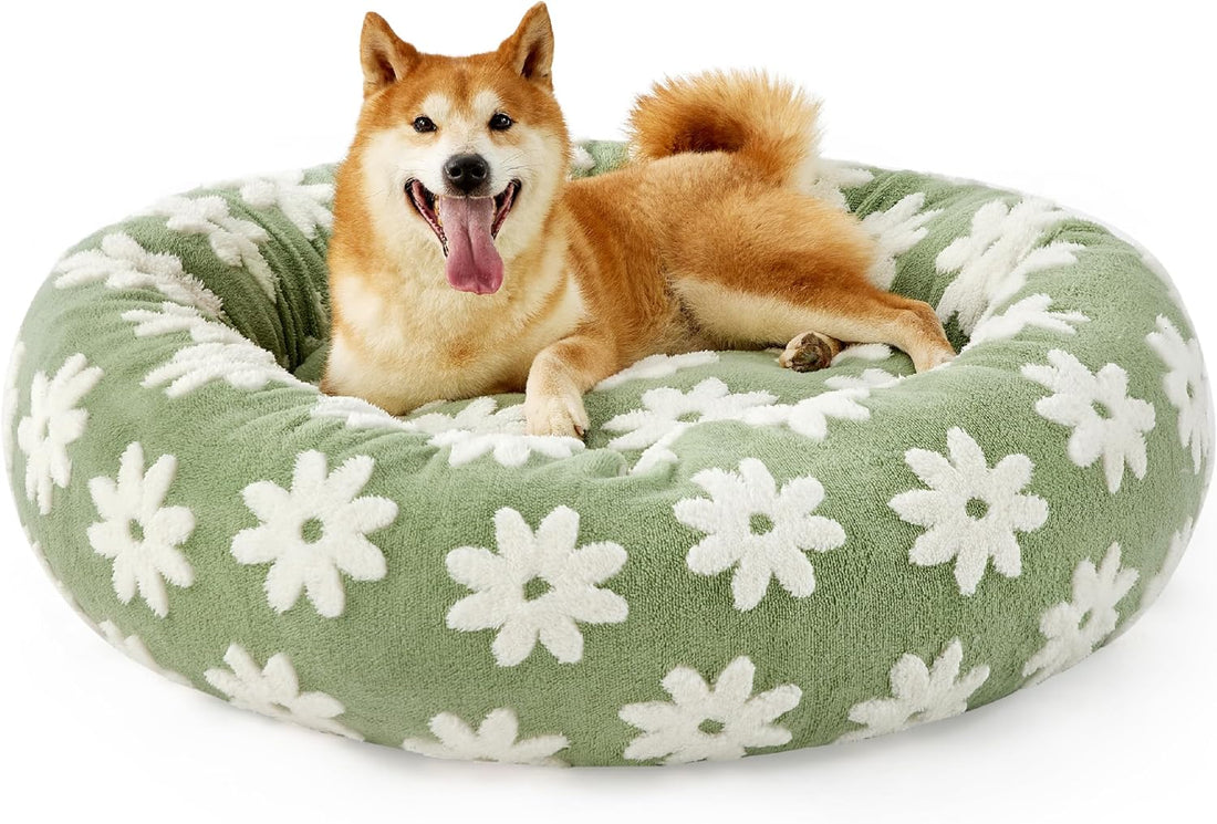 Round Plush Calming Pet Bed With Anti Slip Bottom