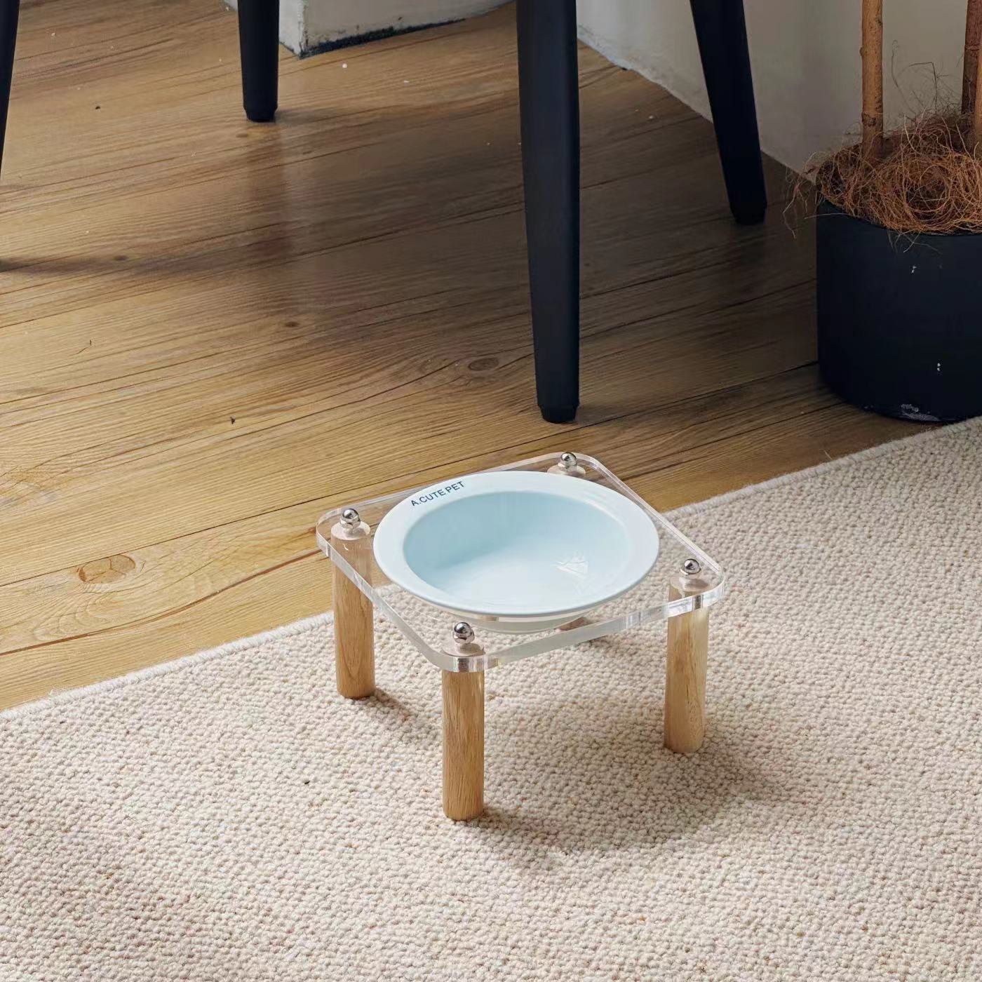 Anti Tumble High Leg Ceramic Pet Food And Water Double Bowl Holder