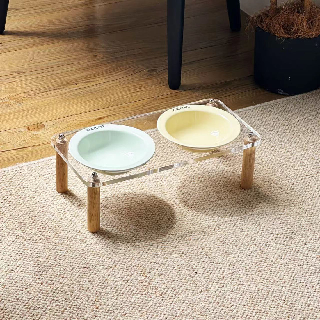 Anti Tumble High Leg Ceramic Pet Food And Water Double Bowl Holder