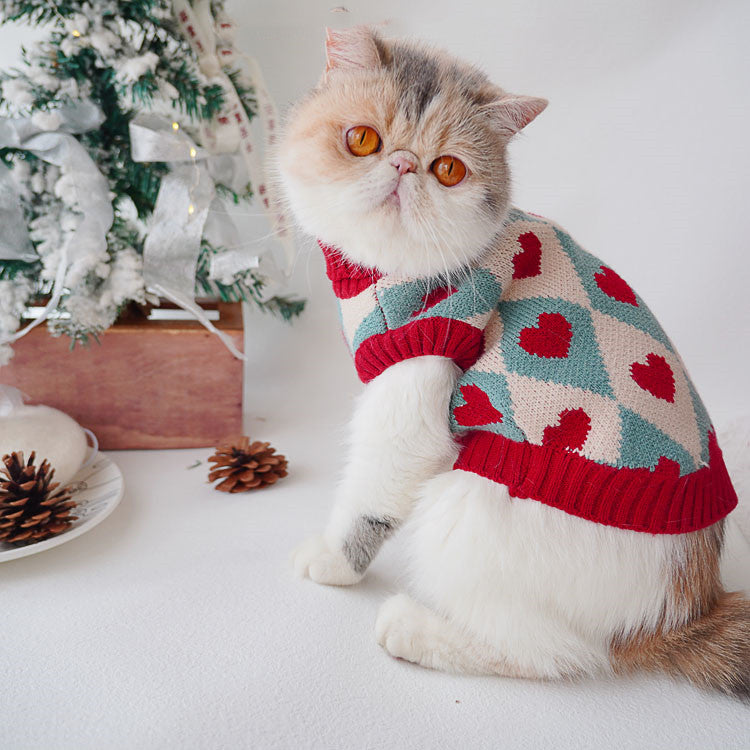 Christmas Rhombus Love Fashion Pet Sweater Clothes