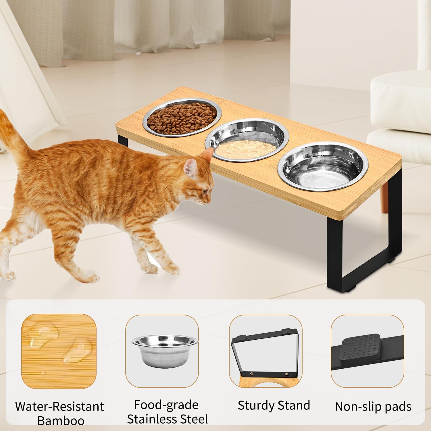 Wood Iron Combined Pet Feeding Bowl Rack Stand