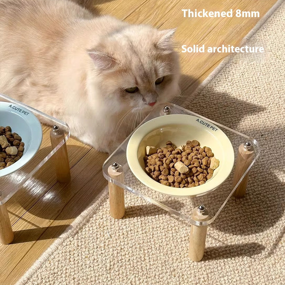Anti Tumble High Leg Ceramic Pet Food And Water Double Bowl Holder