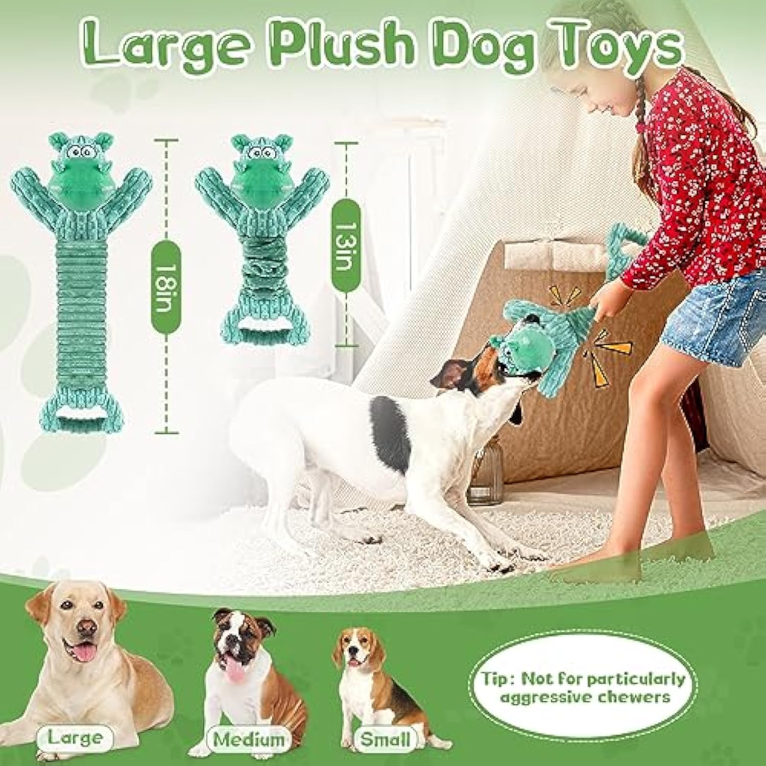 Large Squeaky Plush Pet Toy Soft Fabric Tug Of War Indoor Play Toy