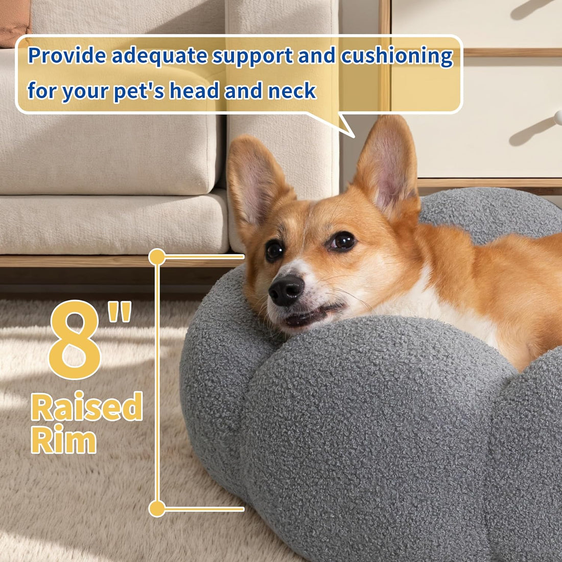 Calming Fluffy Flower Plush Sherpa Donut Non-Slip Washable Pet Bed