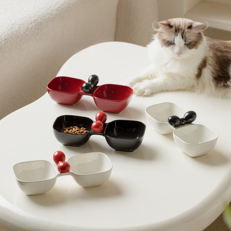 Ceramic Pet Food Drinking Snack Dual Bowl Set