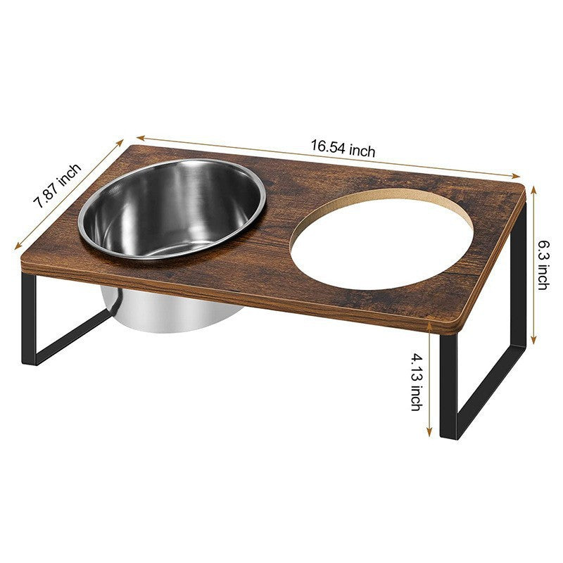 Wood Iron Combined Pet Feeding Bowl Rack Stand