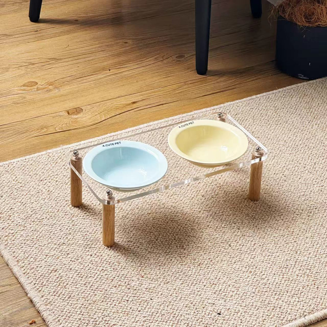 Anti Tumble High Leg Ceramic Pet Food And Water Double Bowl Holder