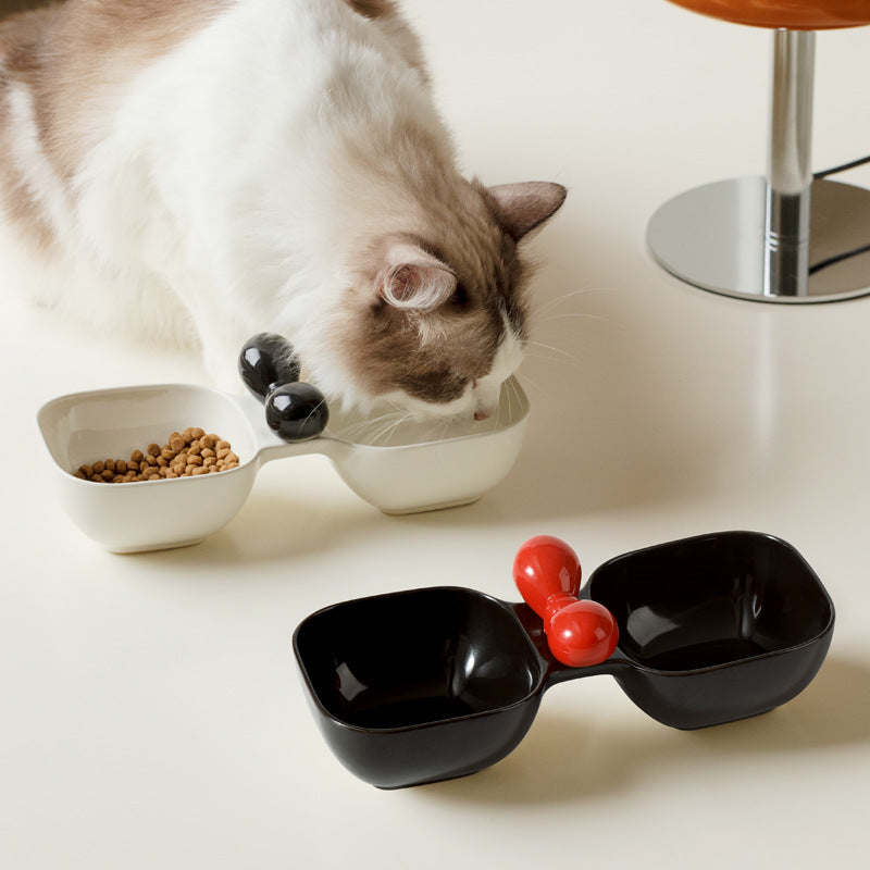 Ceramic Pet Food Drinking Snack Dual Bowl Set