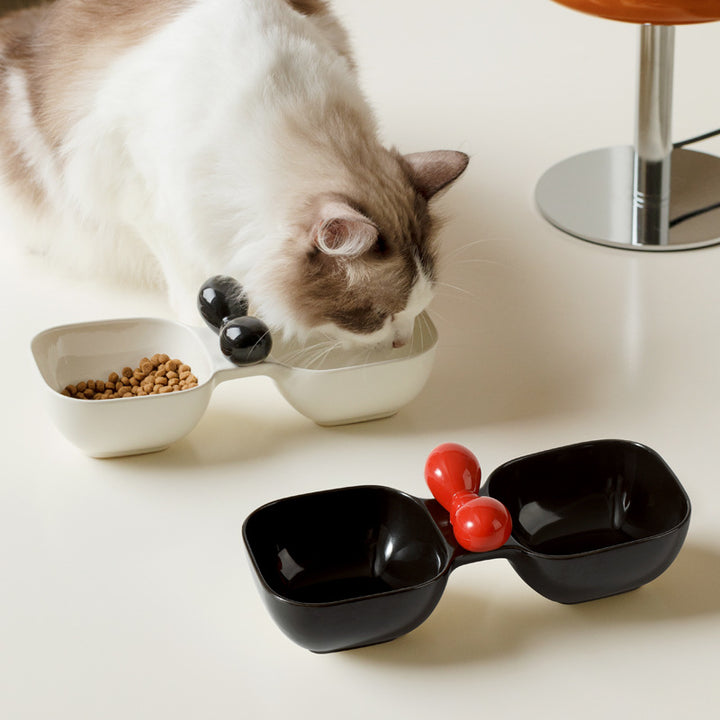 Ceramic Pet Food Drinking Snack Dual Bowl Set